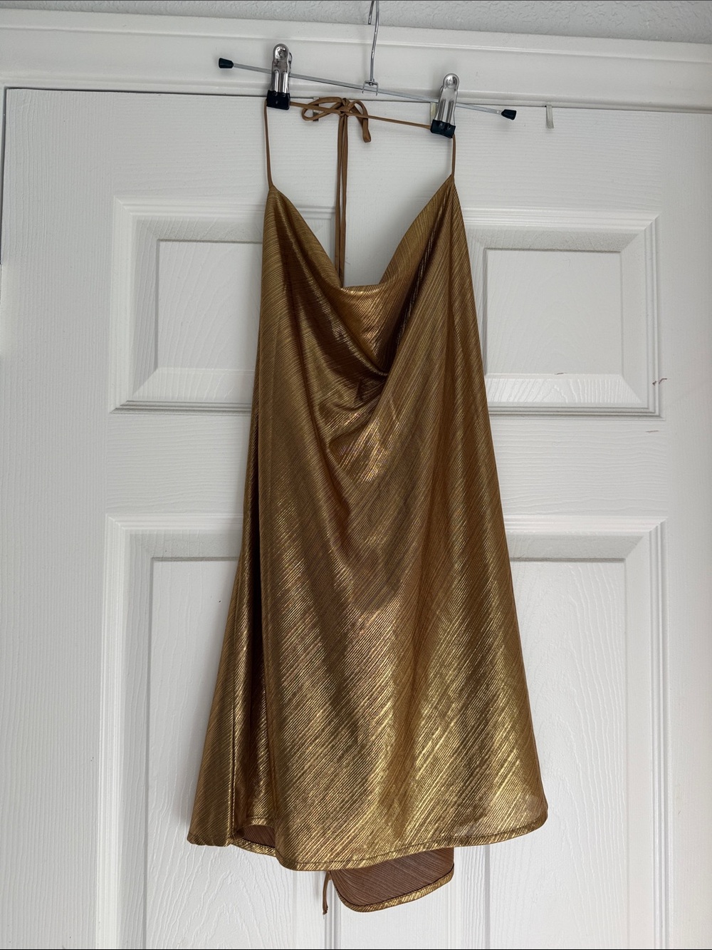 Metallic Gold Cowl Neck Halter Dress